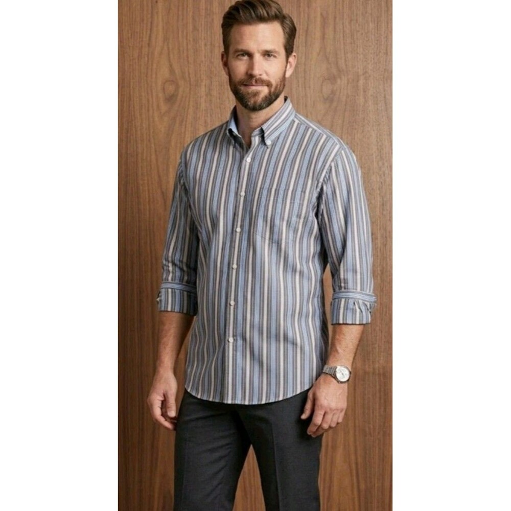 Johnston & Murphy Shirt Button Stripe Size XL Cotton Long Sleeve